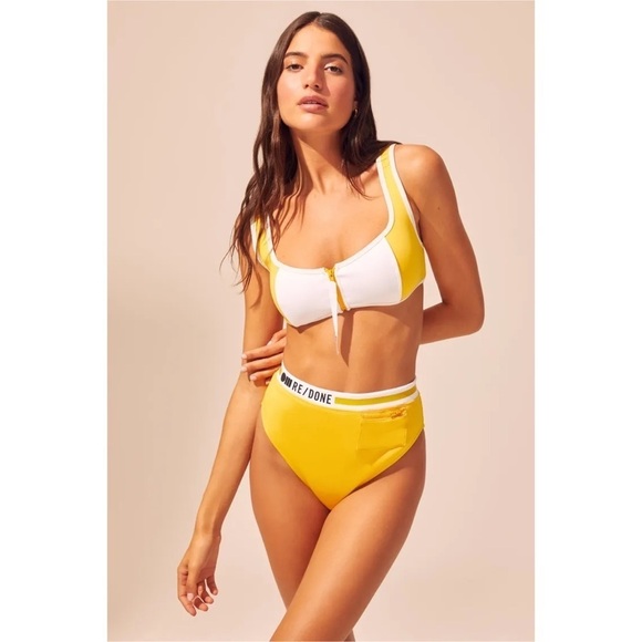 RE/DONE x SOLID & STRIPES YELLOW TWO PIECE SWIMSUIT SIZE S/M - Picture 1 of 11
